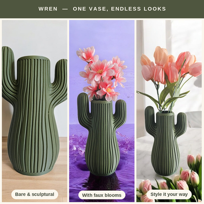 Wren Cactus Vase | Sage Green Saguaro Bud Vase for Dried Flowers — Handmade Boho Southwest Decor